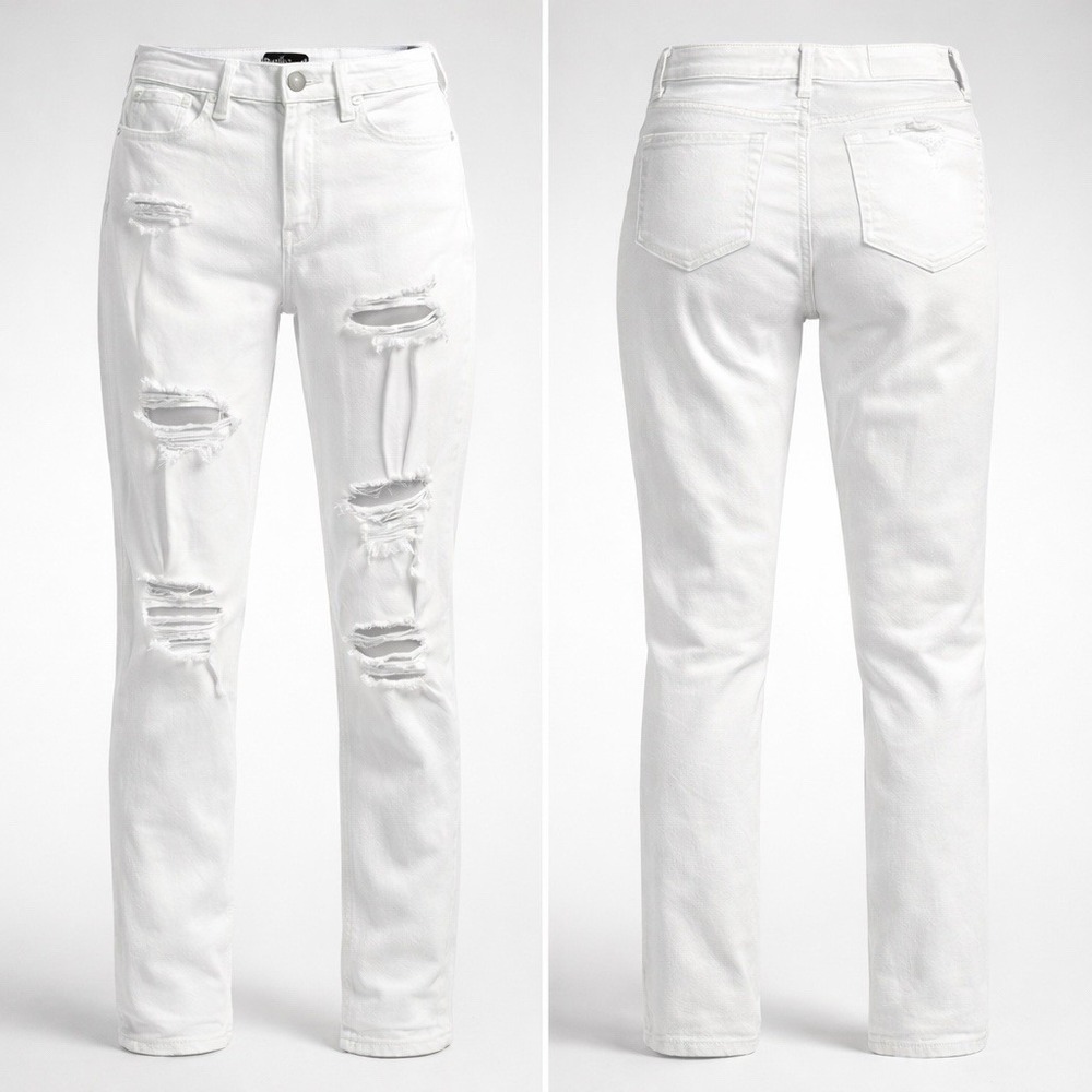 Hollister Women's Ultra High Rise Mom Jeans 3R White Distressed Stretch Denim